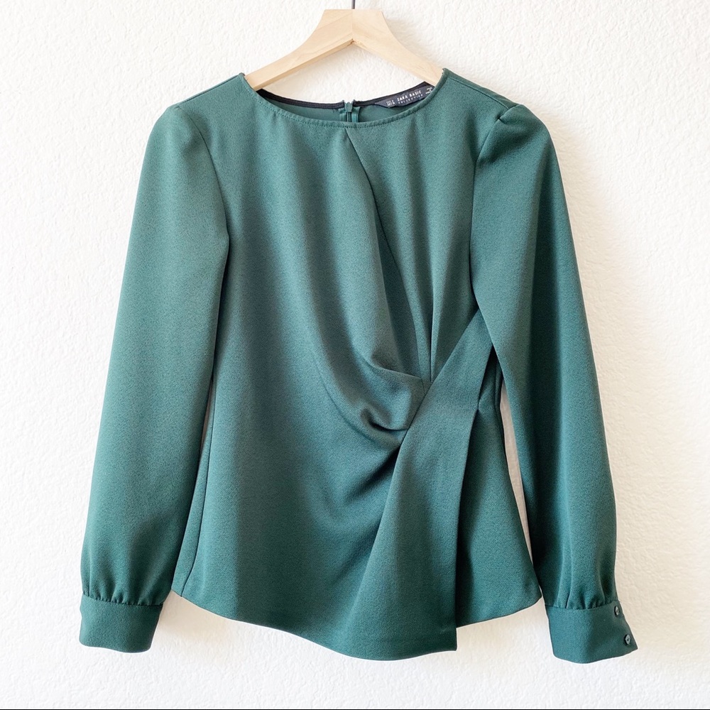 ZARA green blouse with side gathering